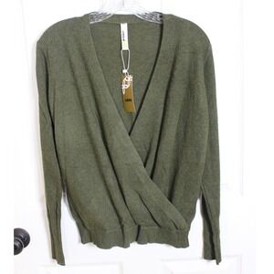 Lara Hunter Green V-Neck Wrap‎ Sweater Knit Long Sleeve Womens Size Medium